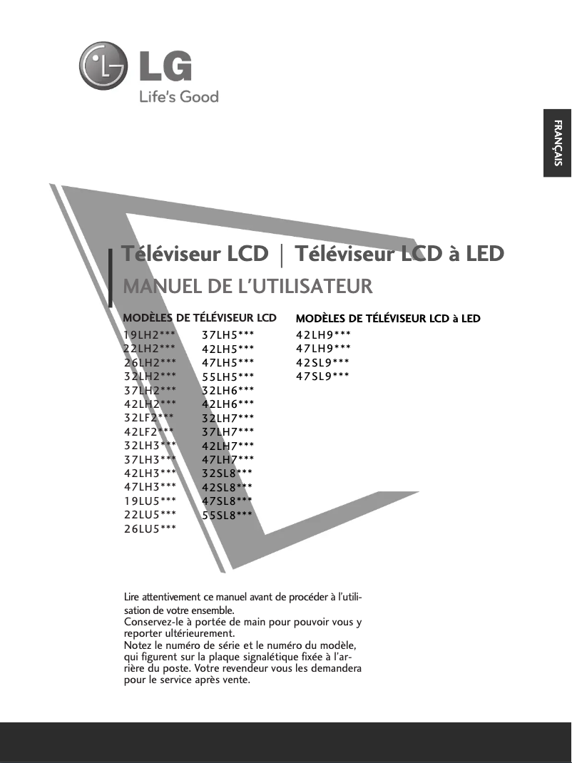 Page 1 de la notice Manuel utilisateur LG 32LH35FR