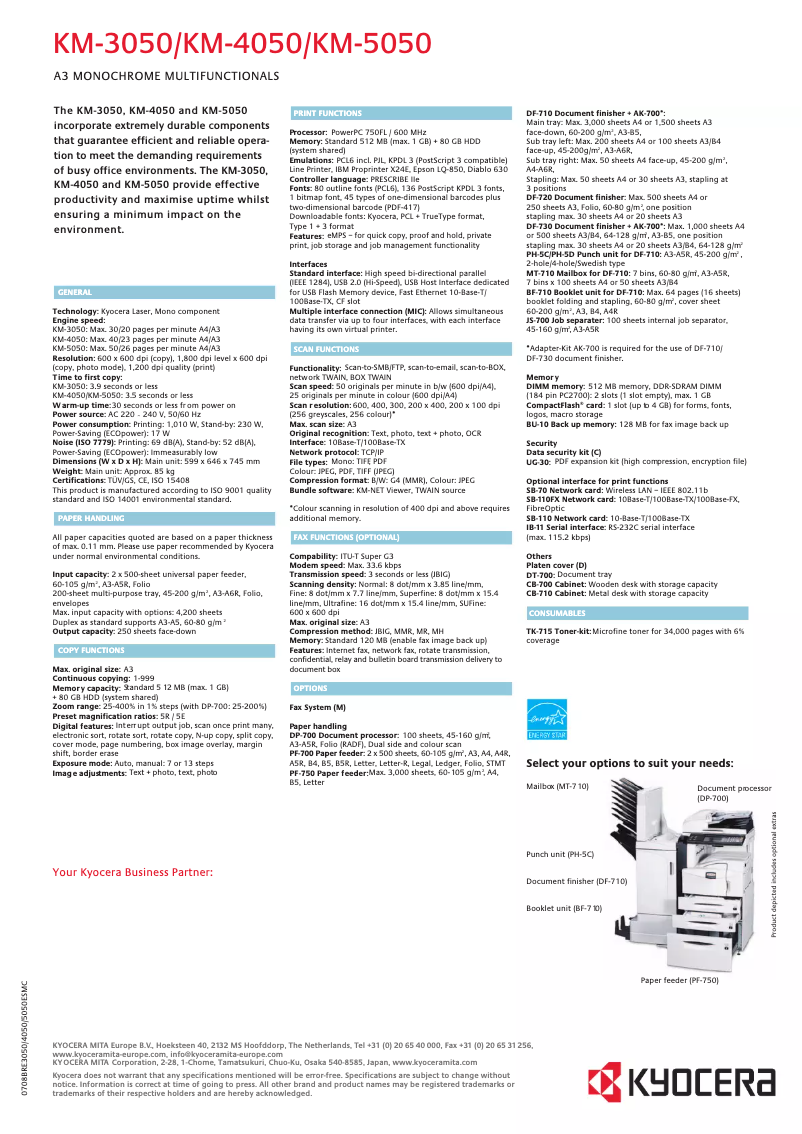 Page 1 de la notice Brochure Kyocera KM-5050