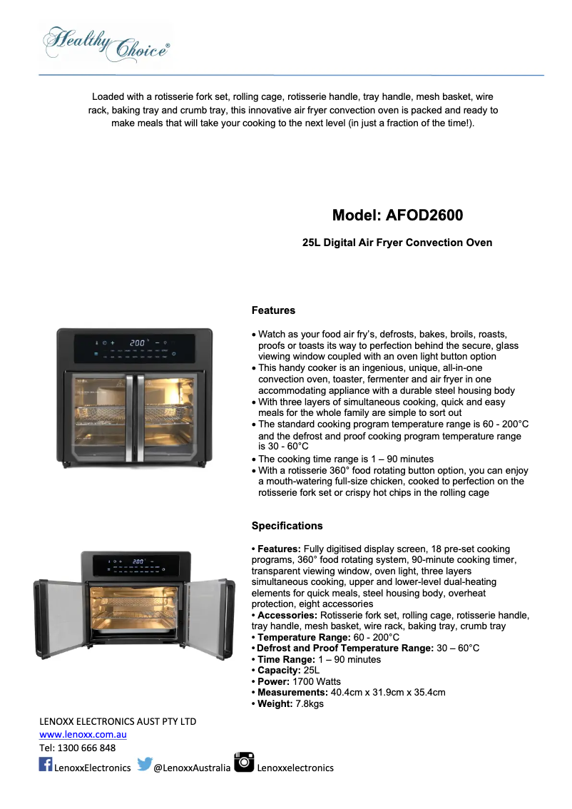 Page n°1 - Manuel utilisateur Healthy Choice AFOD2600