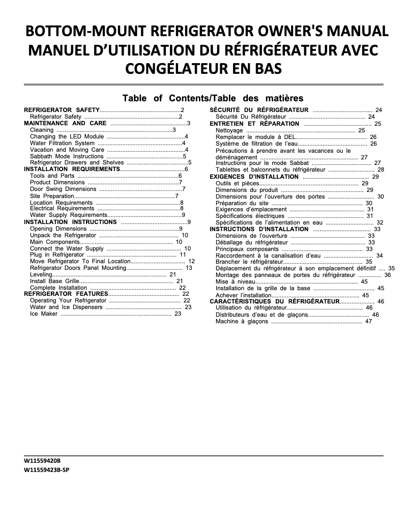 Image de la première page du manuel de l'appareil JBBFL30NMX