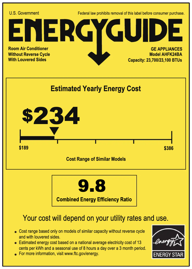 Page n°1 - Label énergétique GE AHFK24BA