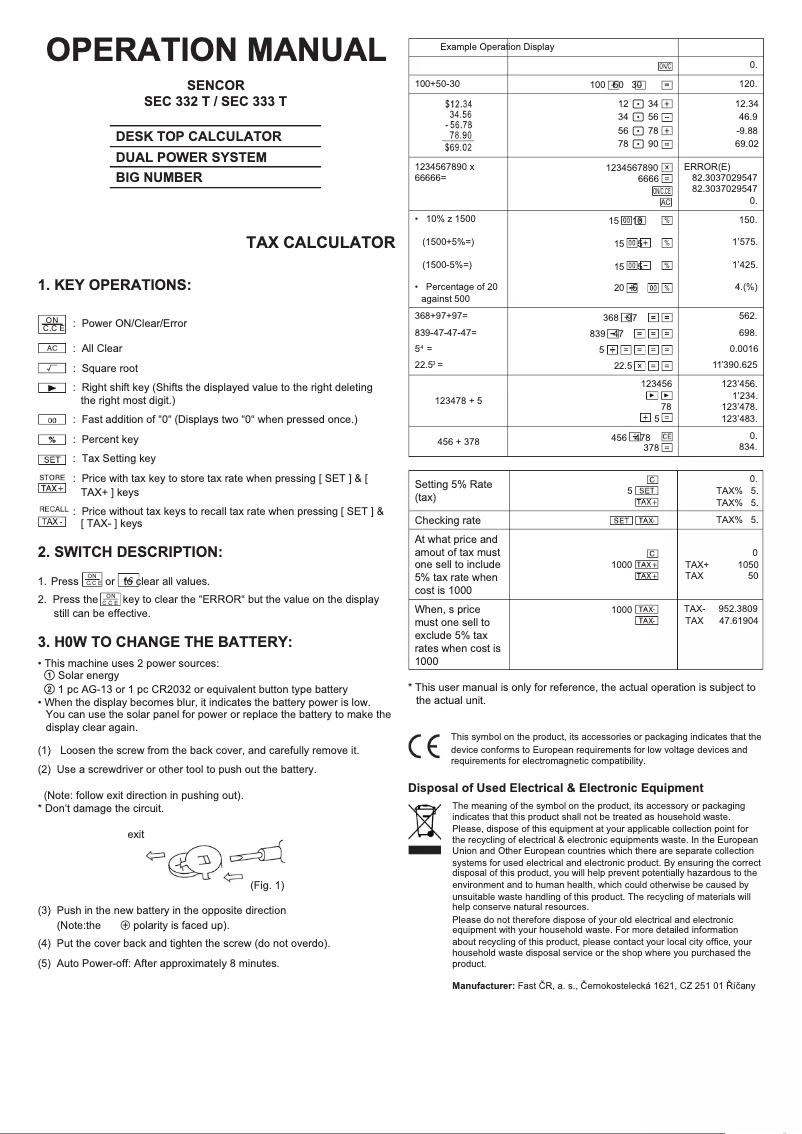Image de la première page du manuel de l'appareil SEC 332T