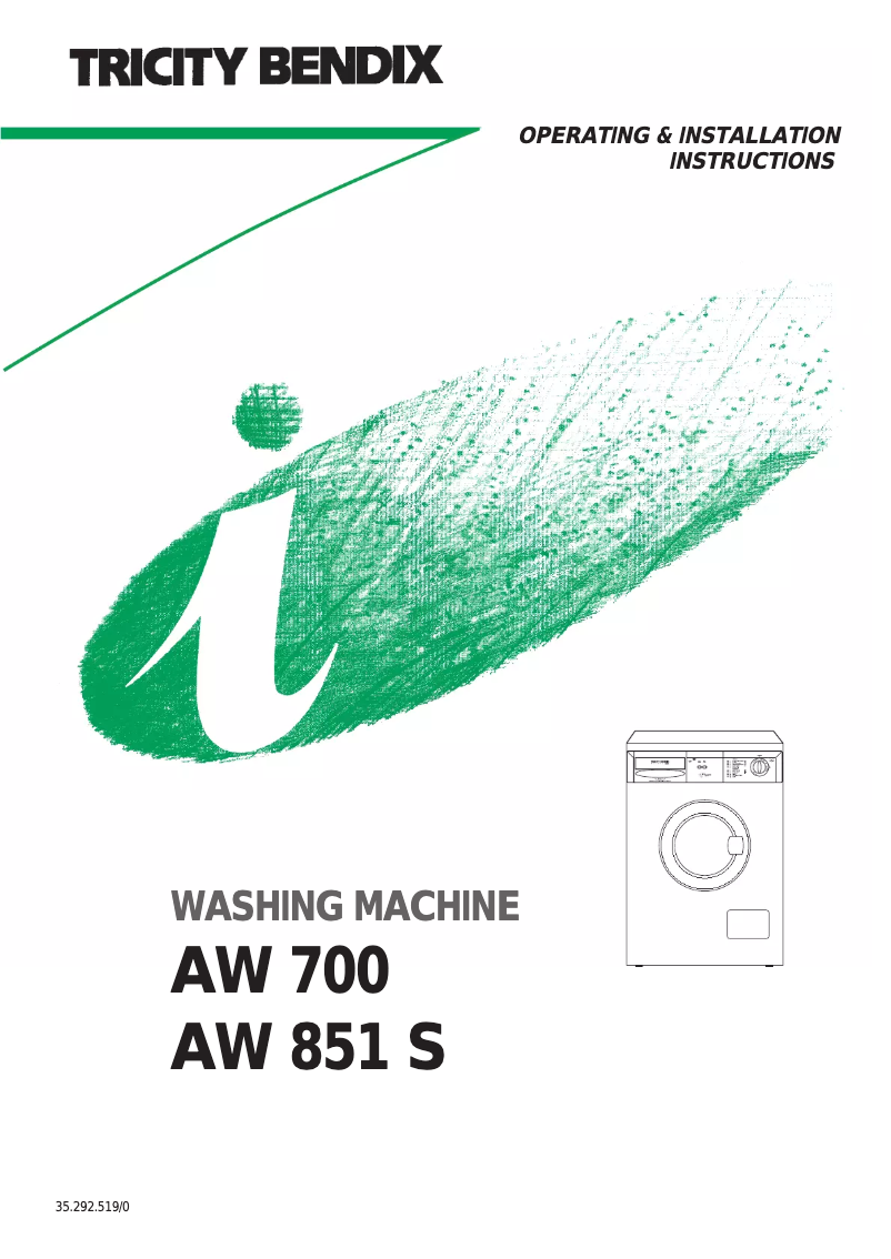 Page n°1 - Manuel utilisateur Tricity Bendix AW 851 S