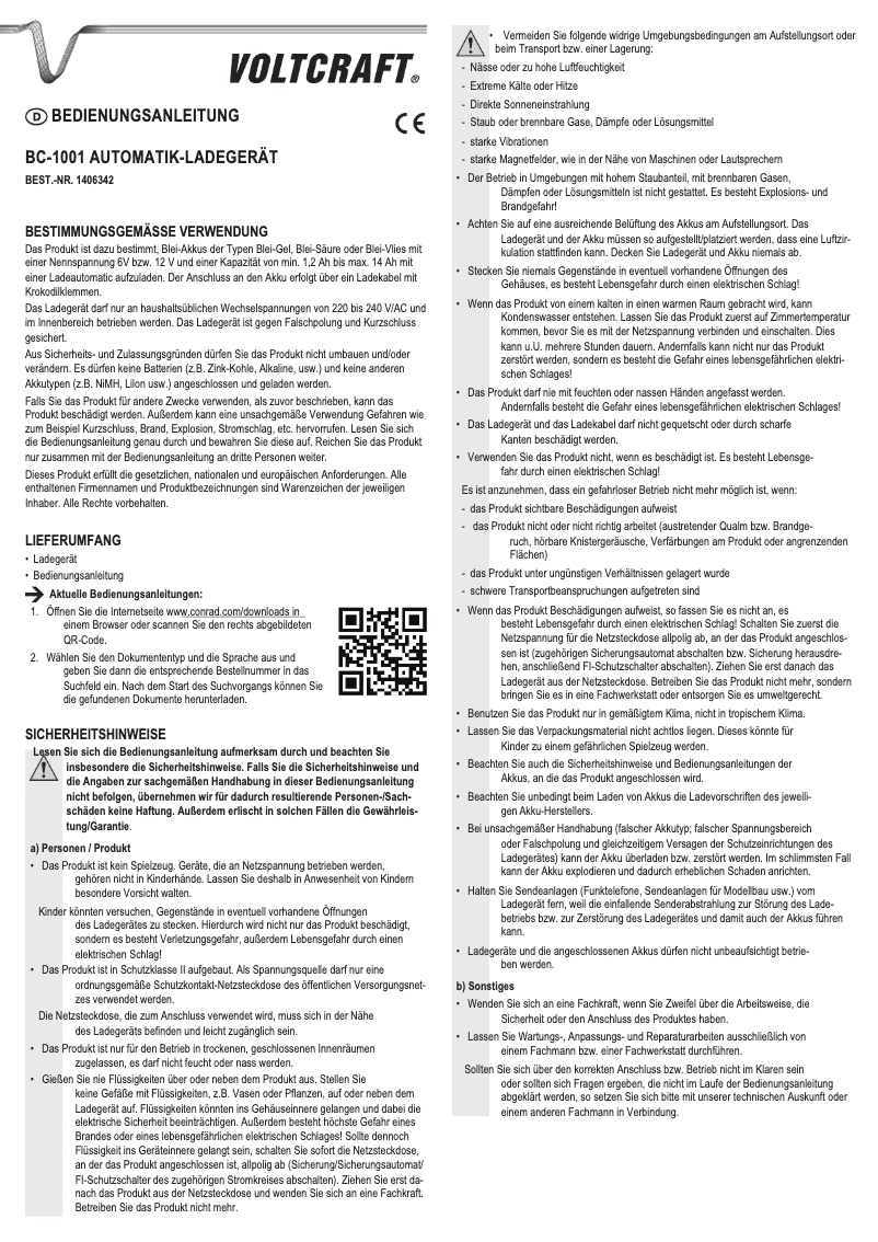Page n°1 - Manuel utilisateur Voltcraft BC-1001