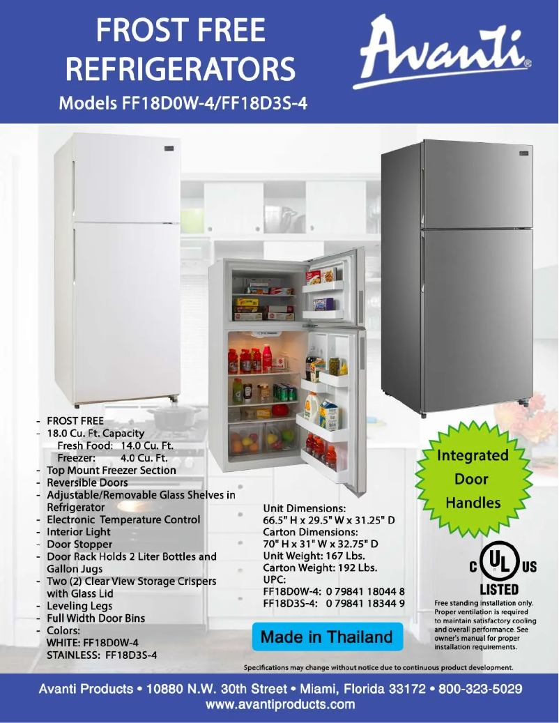 Page 1 de la notice Fiche technique Avanti FF18D3S-4