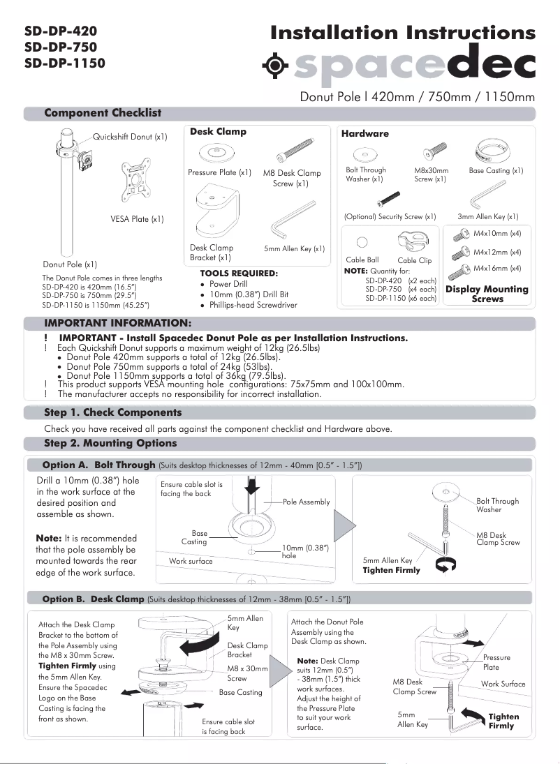 Page 1 de la notice Manuel utilisateur Spacedec SD-DP-420