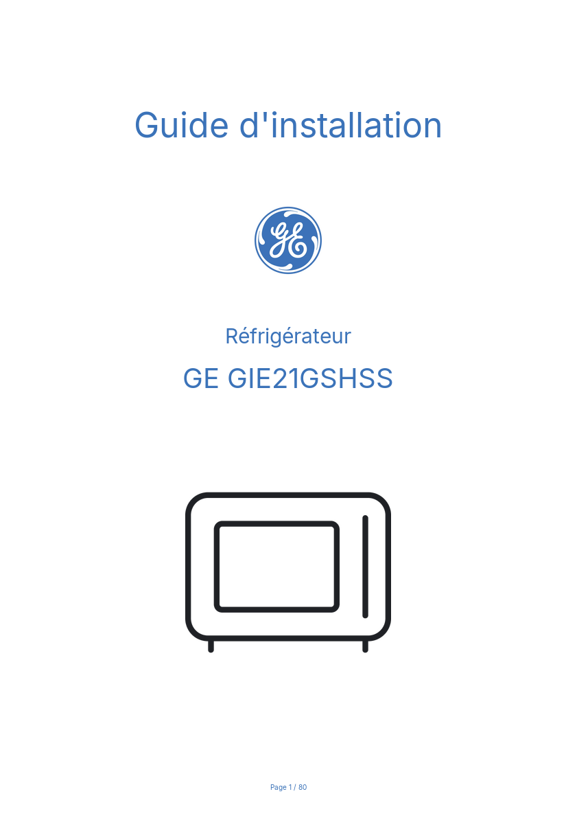 Page n°1 - Guide d'installation GE GIE21GSHSS