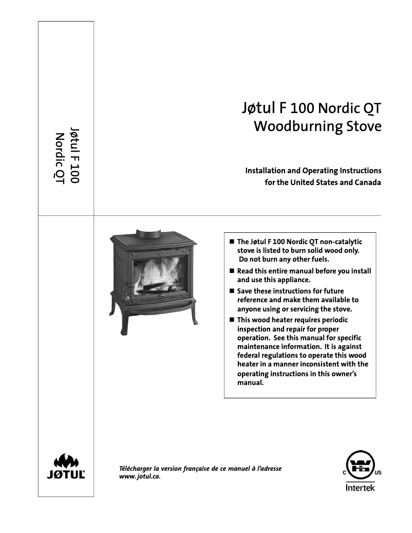 Page n°1 - Manuel utilisateur Jøtul F 100 Nordic QT