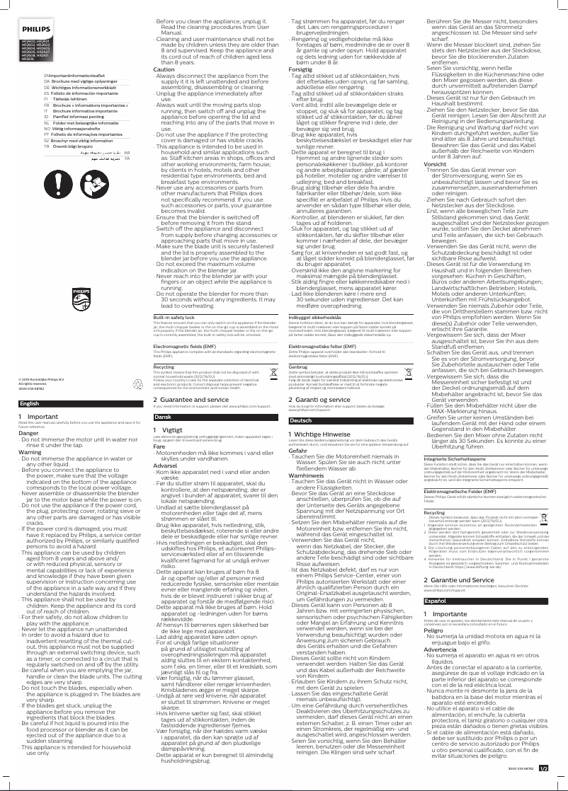 Page 1 de la notice Manuel utilisateur Philips Daily Collection HR2604