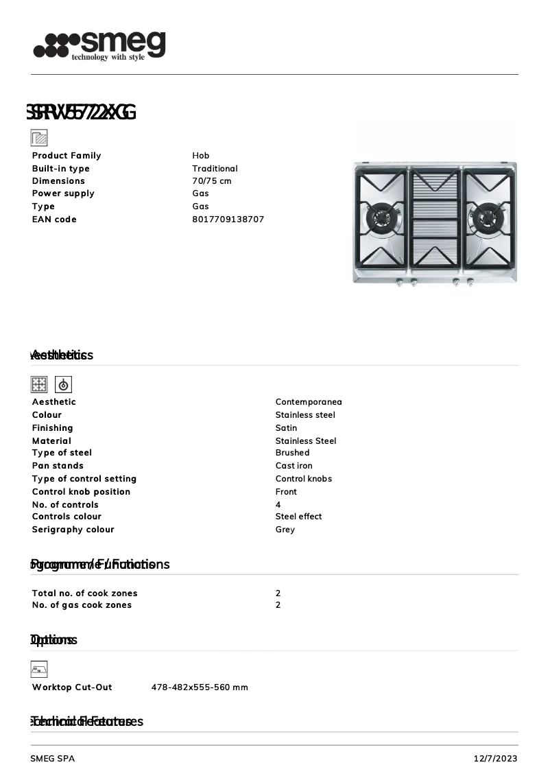 Página 1 del manual Ficha técnica Smeg SRV572XG