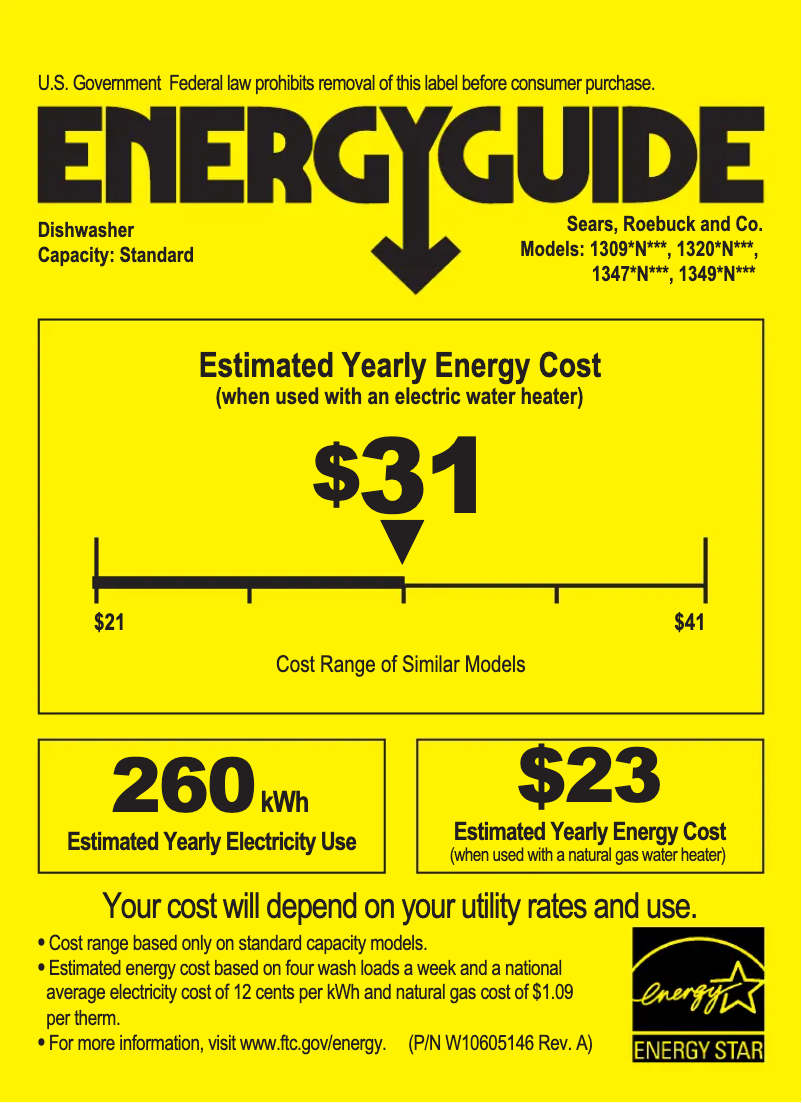 Page 1 de la notice Label énergétique Kenmore 13092