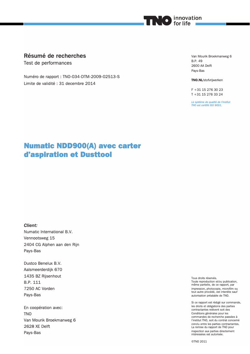 Page 1 de la notice Manuel utilisateur Numatic NDD-900A