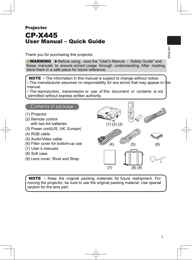 Page n°1 - Manuel utilisateur Hitachi CP-X445W