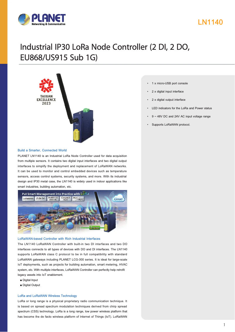 Page 1 de la notice Fiche technique Planet LN1140