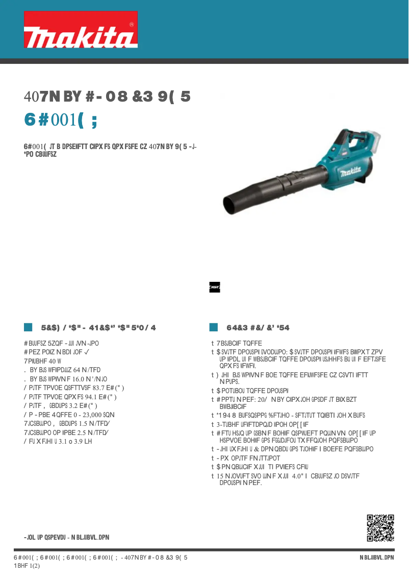 Page 1 de la notice Fiche technique Makita UB001GZ