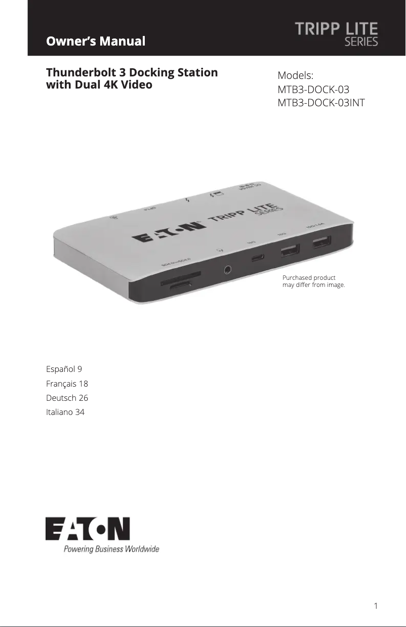 Page n°1 - Manuel utilisateur Tripp Lite MTB3-DOCK-03INT