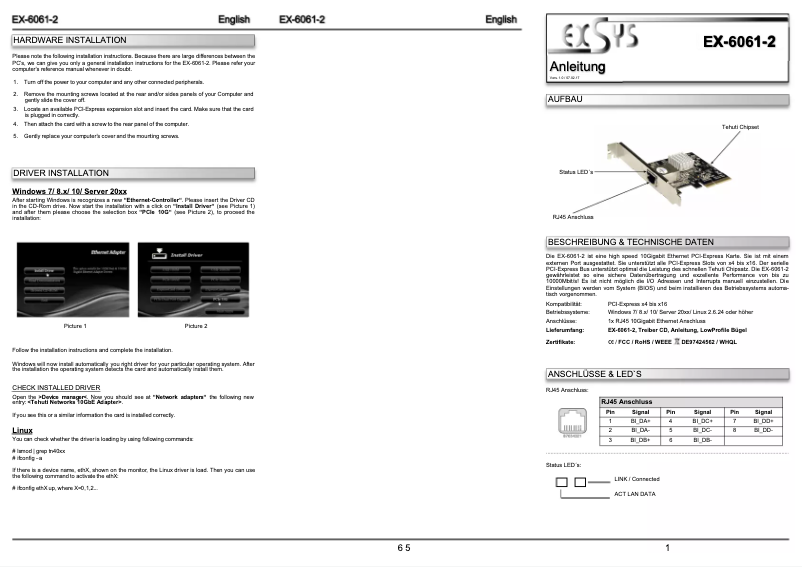 Page n°1 - Manuel utilisateur EXSYS EX-6061-2