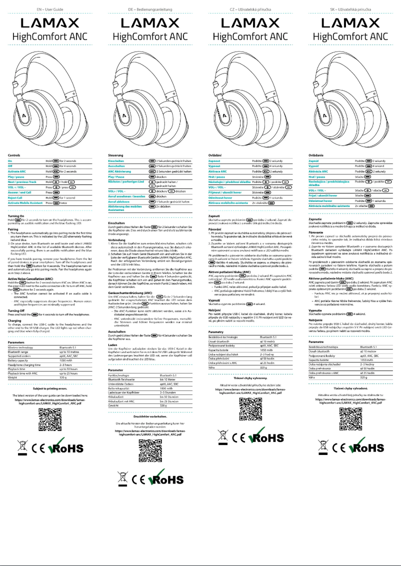 Page 1 de la notice Manuel utilisateur Lamax HighComfort ANC