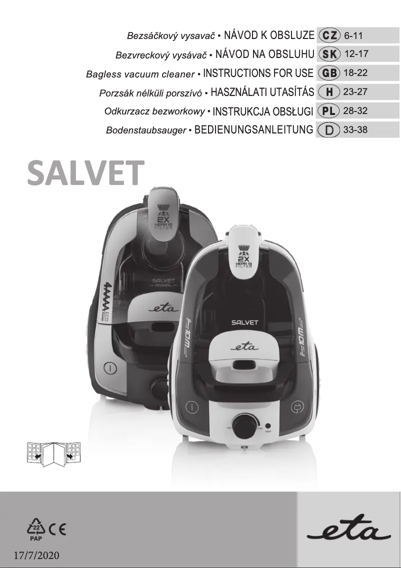Page n°1 - Manuel utilisateur Eta Salvet 0513 90000