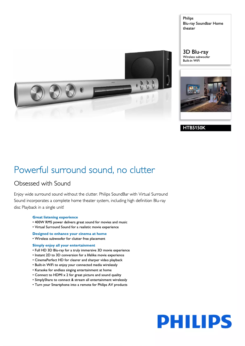 Page 1 de la notice Fiche technique Philips HTB5150K