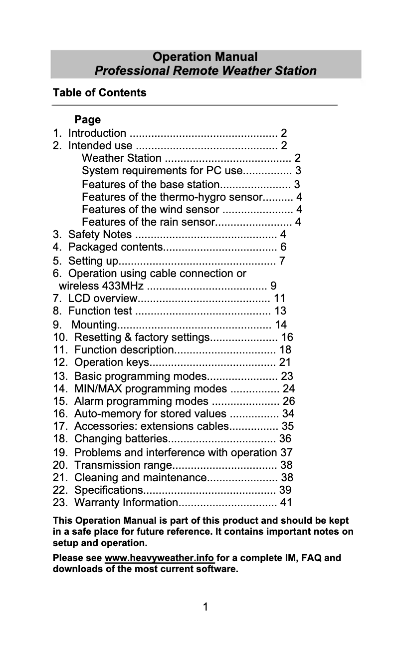 Image de la première page du manuel de l'appareil WS-2317