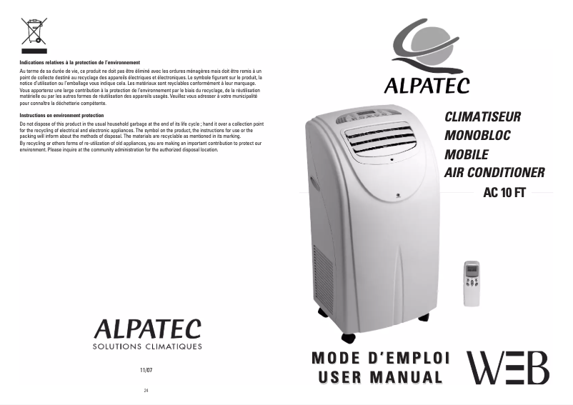 Page 1 de la notice Manuel utilisateur Alpatec AC 10 FT