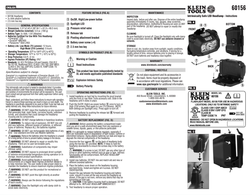 Page 1 de la notice Manuel utilisateur Klein Tools 60156