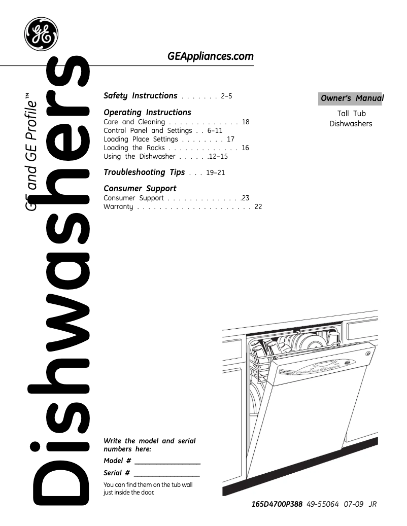 Page n°1 - Manuel d'utilisation et d'entretien GE GLD6908RWW