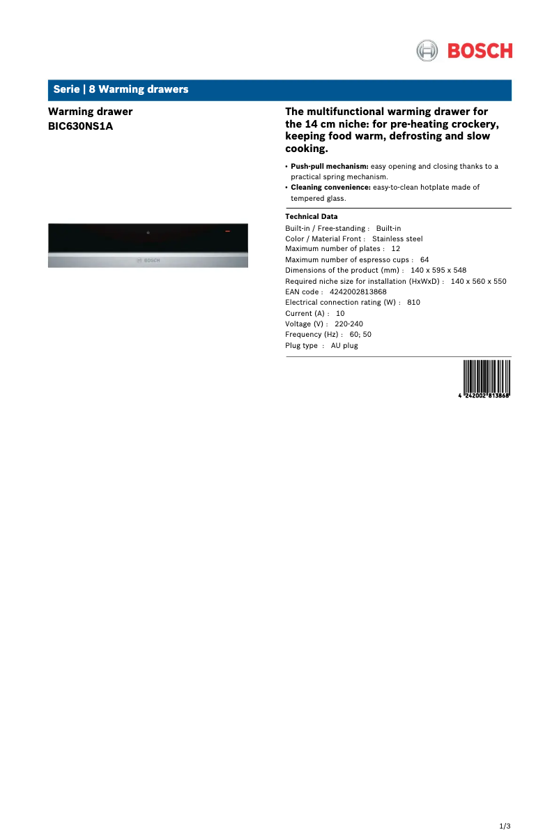 Page n°1 - Fiche technique Bosch BIC630NS1A