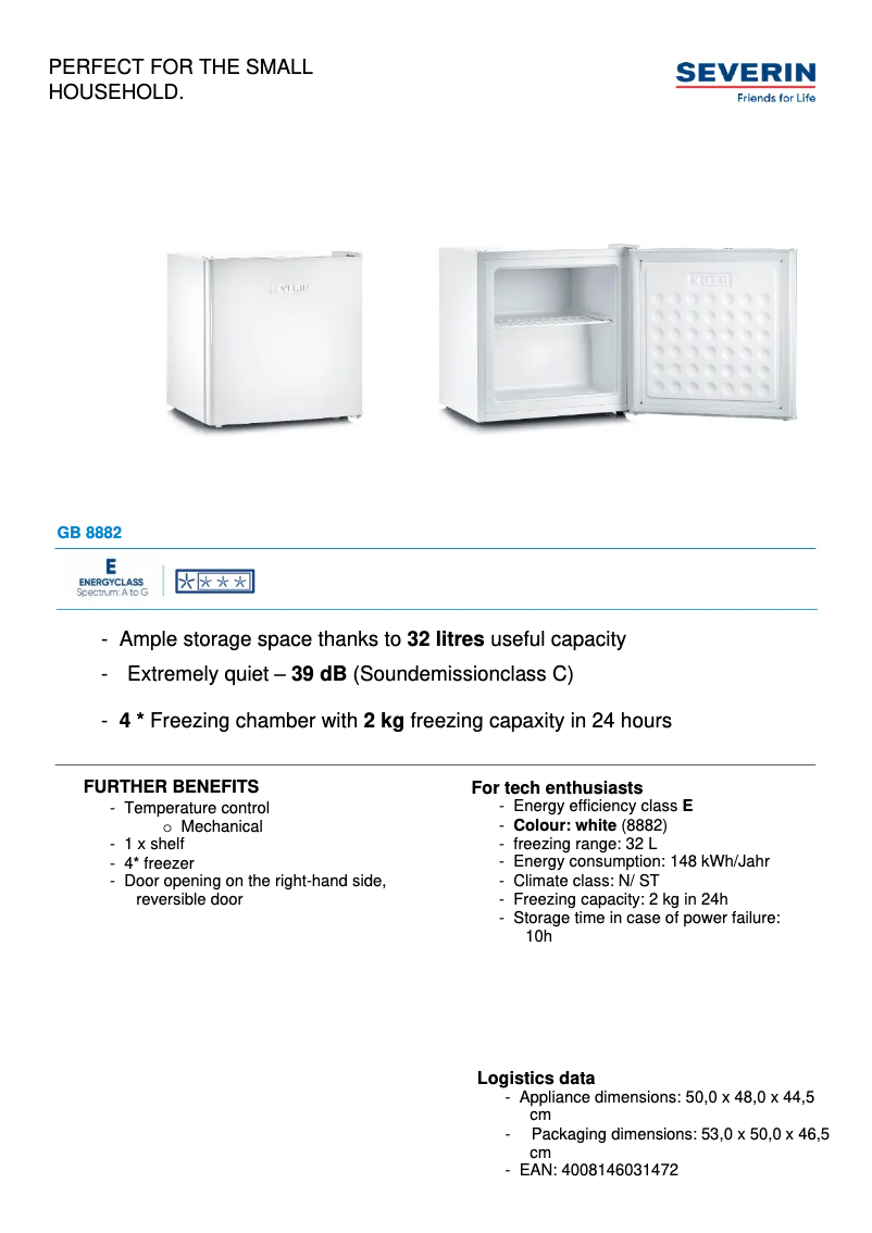 Page 1 de la notice Fiche technique Severin GB 8882