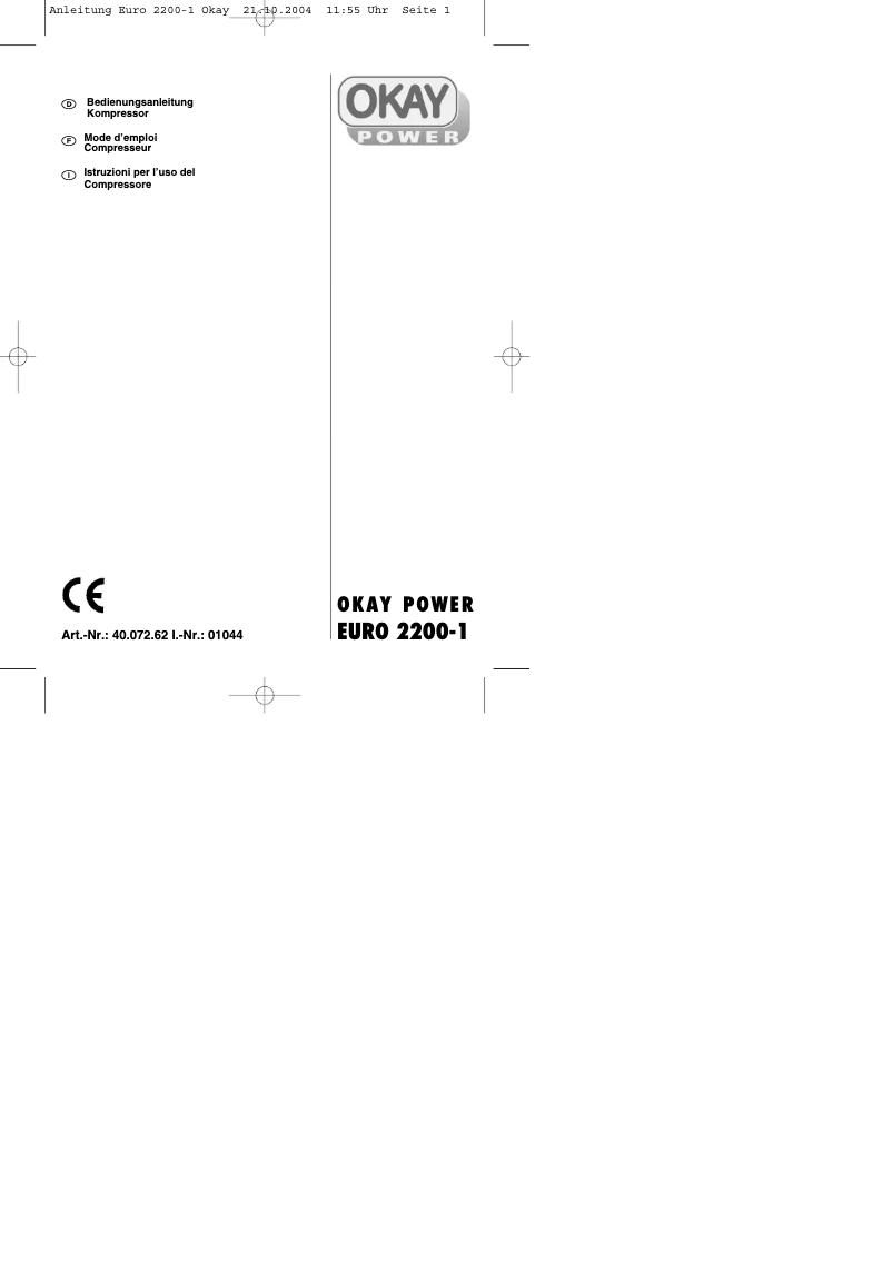 Page 1 de la notice Manuel utilisateur OKAY EURO 2200/1