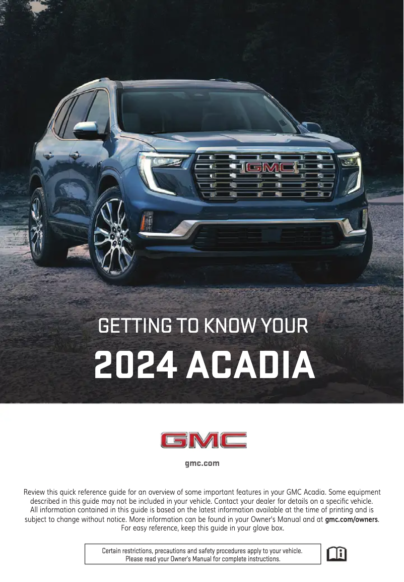 Page 1 de la notice Guide de démarrage rapide GMC Acadia (2024)