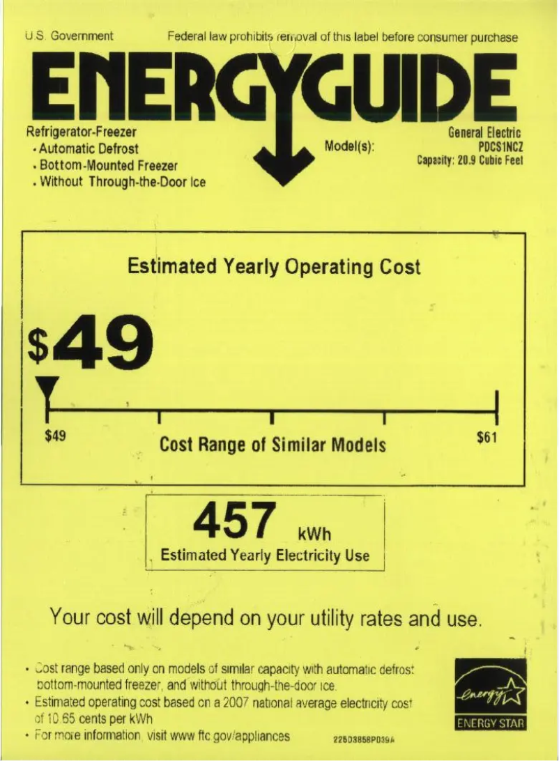 Page 1 de la notice Label énergétique GE Profile PDCS1NCZRSS
