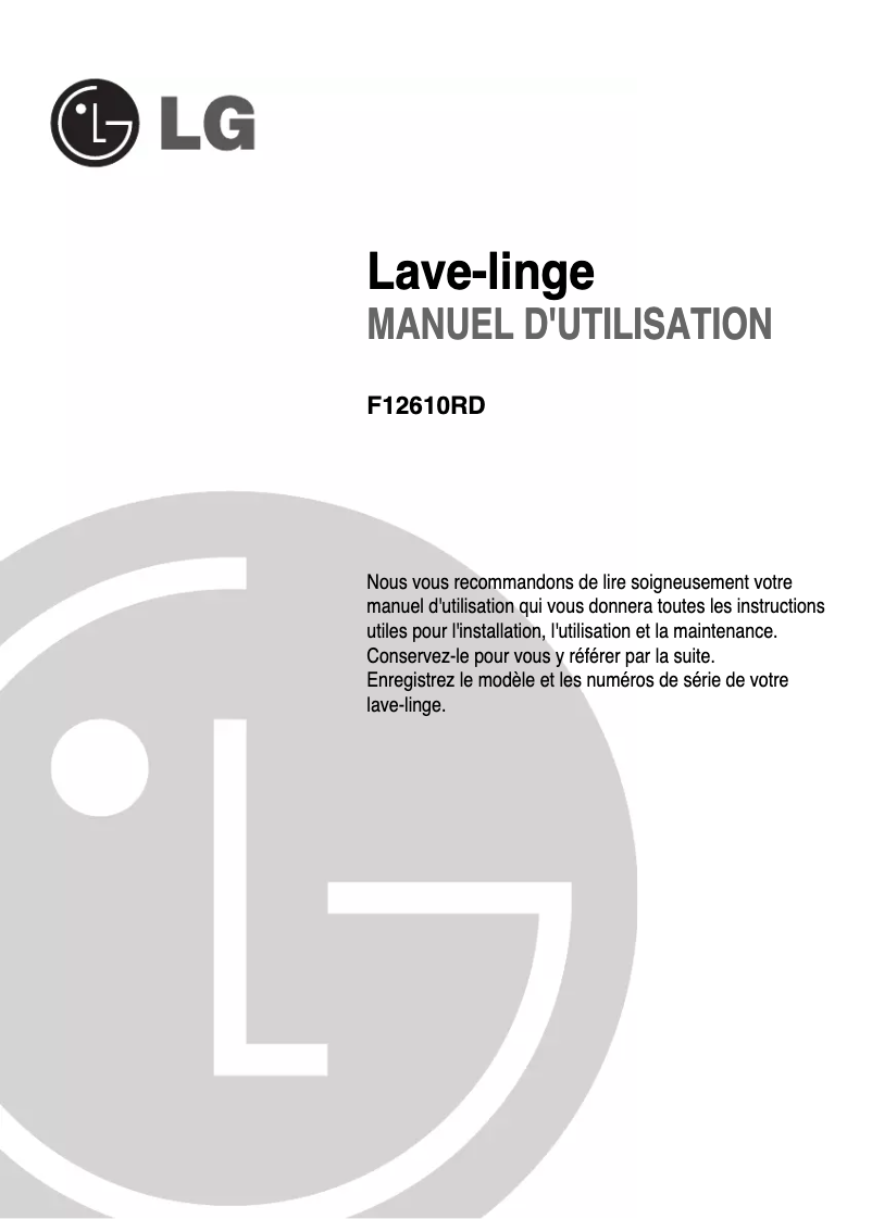 Page n°1 - Manuel utilisateur LG F12610RD