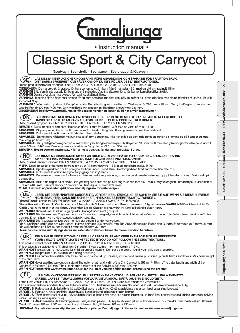 Page n°1 - Manuel utilisateur Emmaljunga Classic Sport