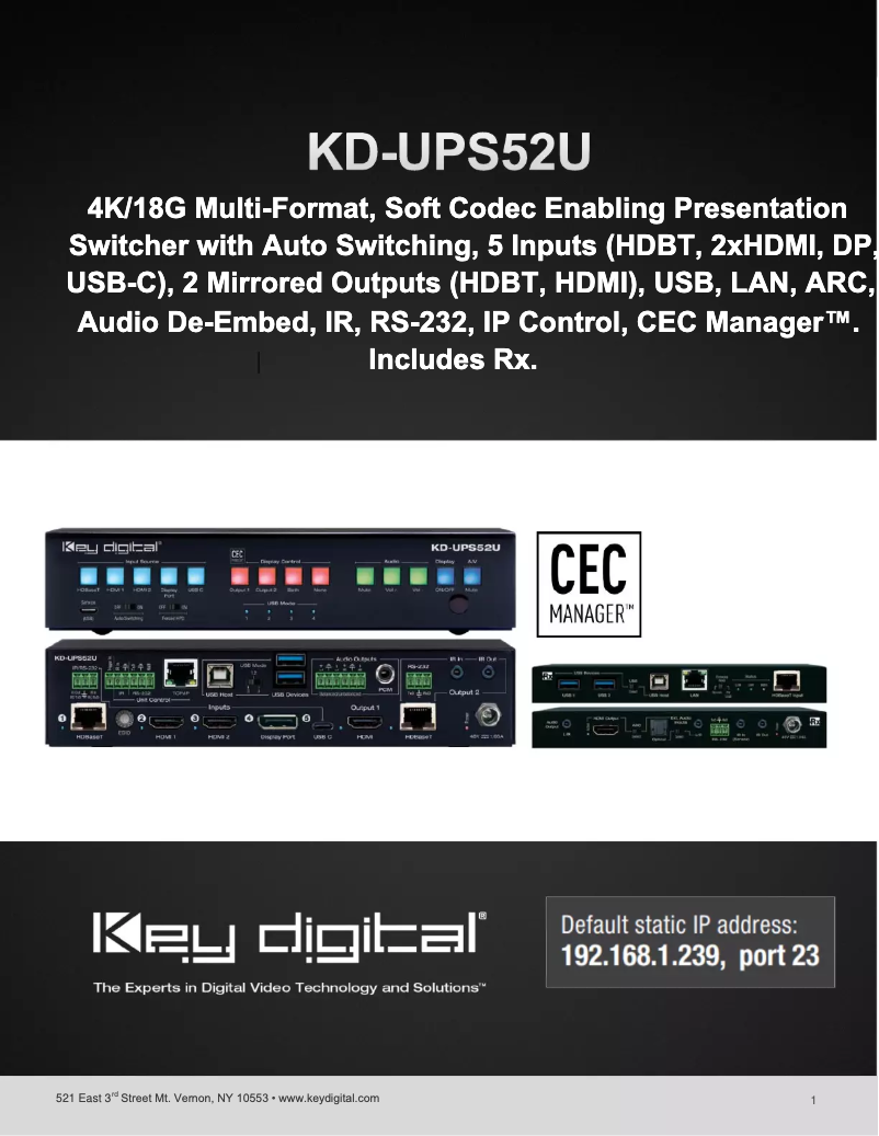 Page 1 de la notice Manuel utilisateur Key Digital KD-UPS52U