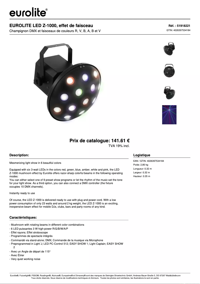 Página 1 del manual Ficha técnica Eurolite LED Z-1000