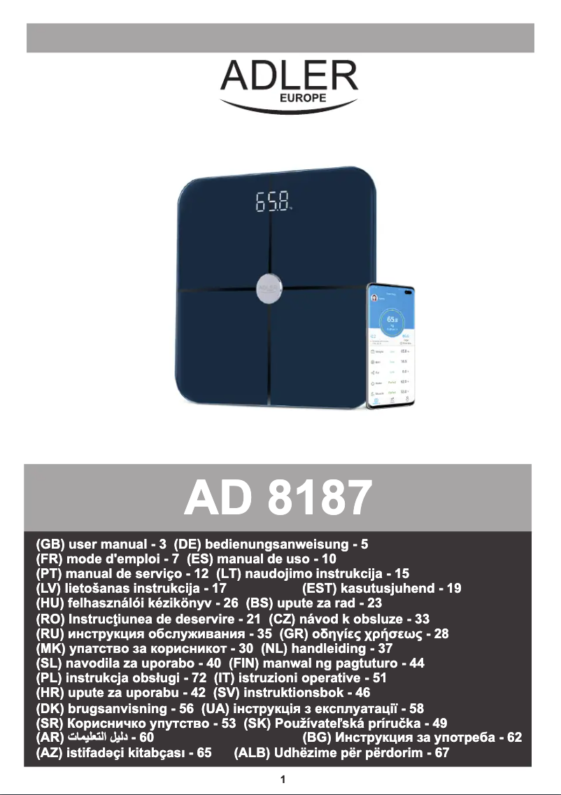 Page 1 de la notice Manuel utilisateur Adler AD 8187