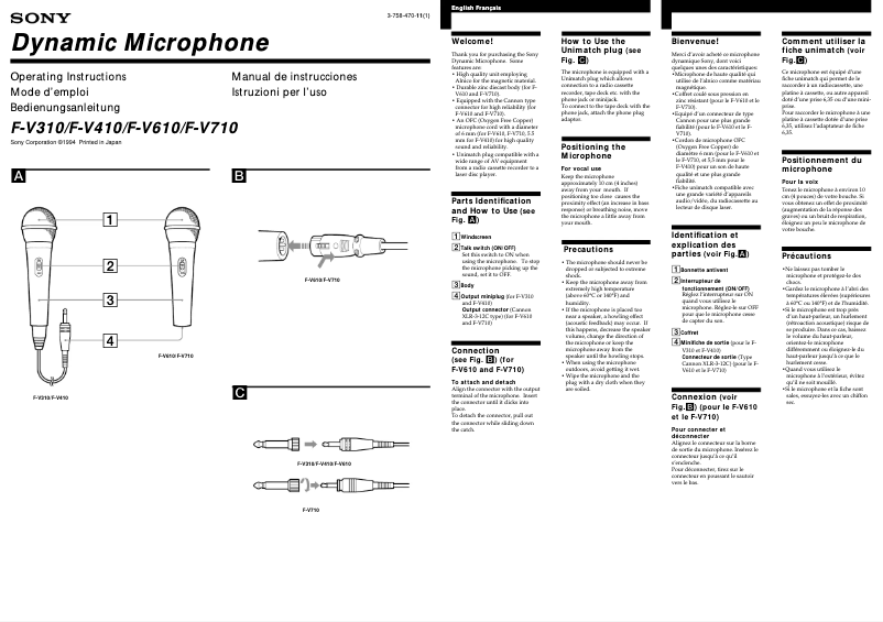 Page 1 de la notice Manuel utilisateur Sony F-V710