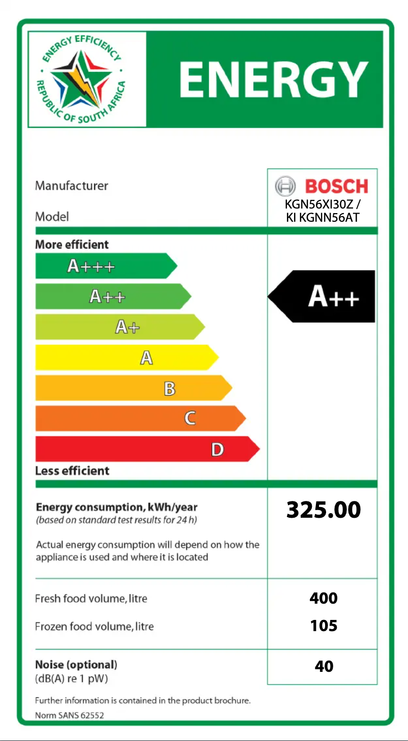 Page 1 de la notice Label énergétique Bosch KGN56XI30Z
