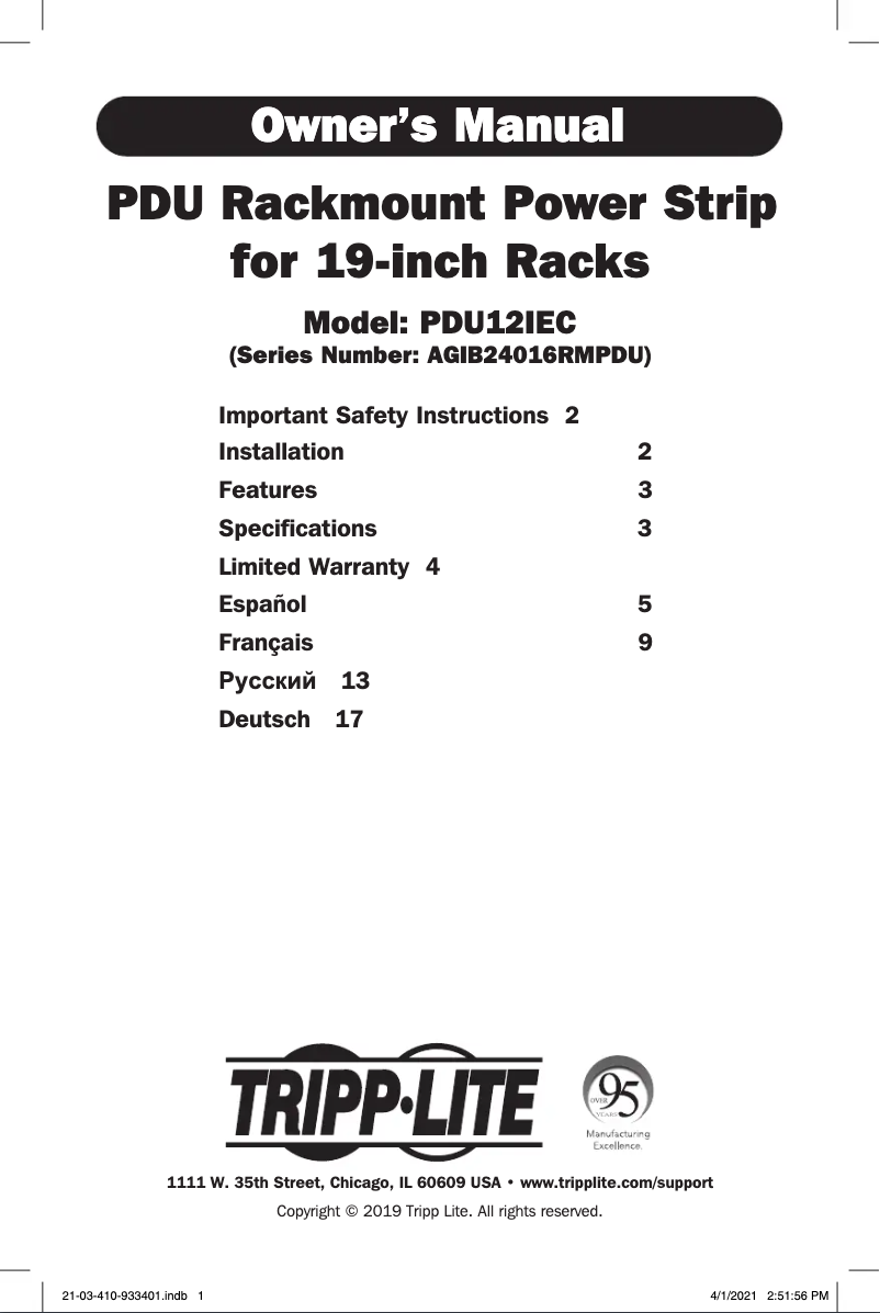 Página 1 del manual Manual de usuario Tripp Lite PDU12IEC