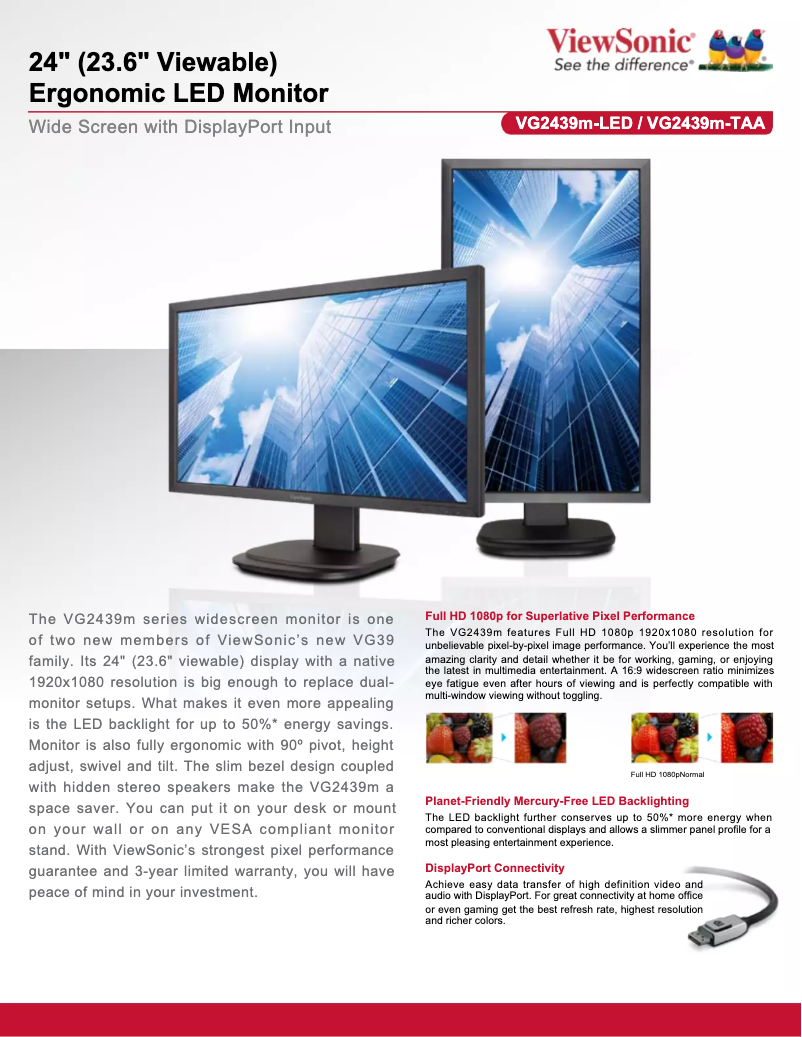 Page 1 de la notice Manuel utilisateur Viewsonic VG2439m-TAA