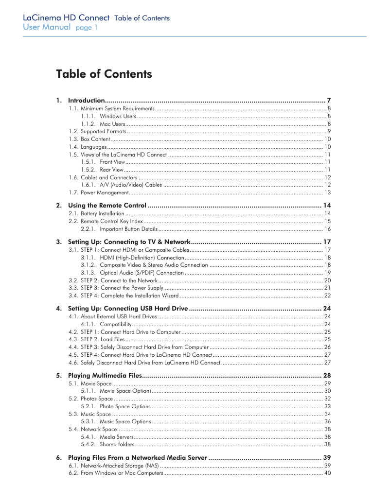 Page n°1 - Manuel utilisateur LaCie LaCinema HD Connect