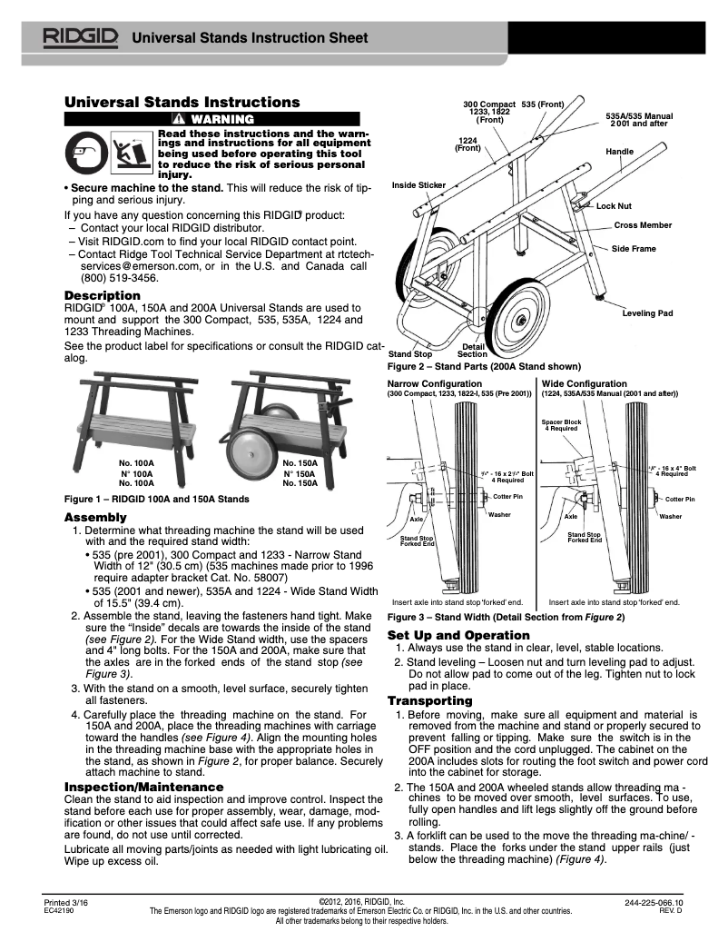 Page n°1 - Instructions / montage Ridgid 150A