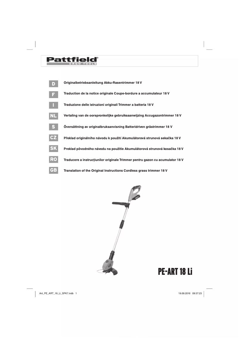 Page 1 de la notice Manuel utilisateur Pattfield PE-ART 18 Li