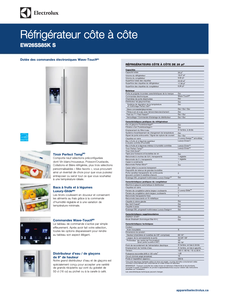Page n°1 - Fiche technique Electrolux EW26SS85KS