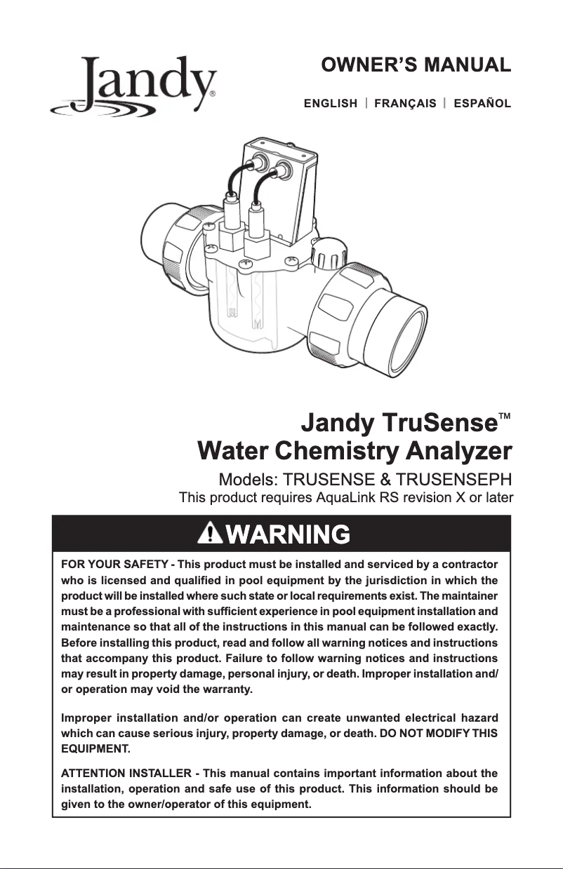 Page n°1 - Manuel utilisateur JANDY TruSense Water Chemistry Analyzer