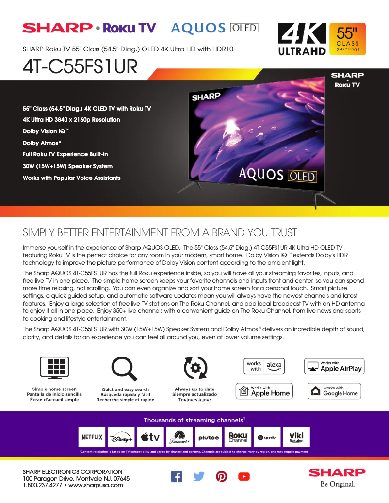 Page 1 de la notice Fiche technique Sharp 4T-C55FS1UR