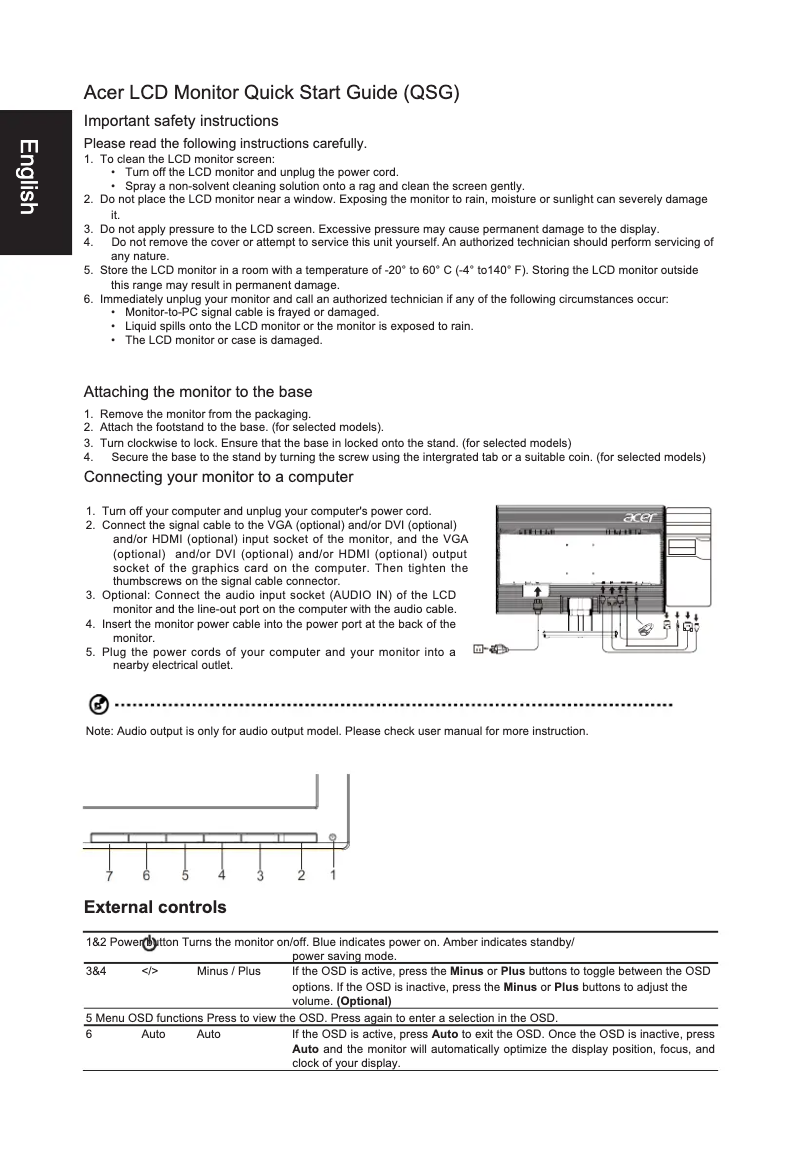 Page n°1 - Guide de démarrage rapide Acer V276HL
