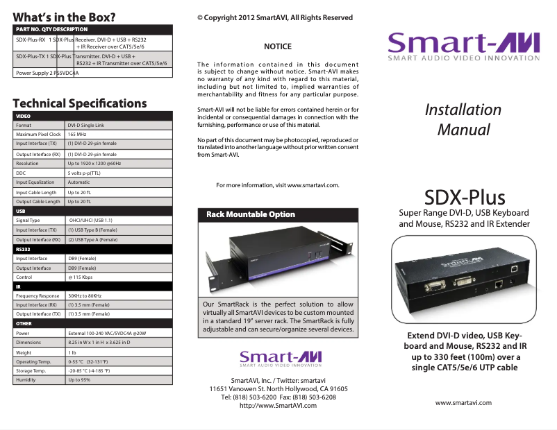 Page 1 de la notice Manuel utilisateur Smart-AVI SDX-PLUS-RX
